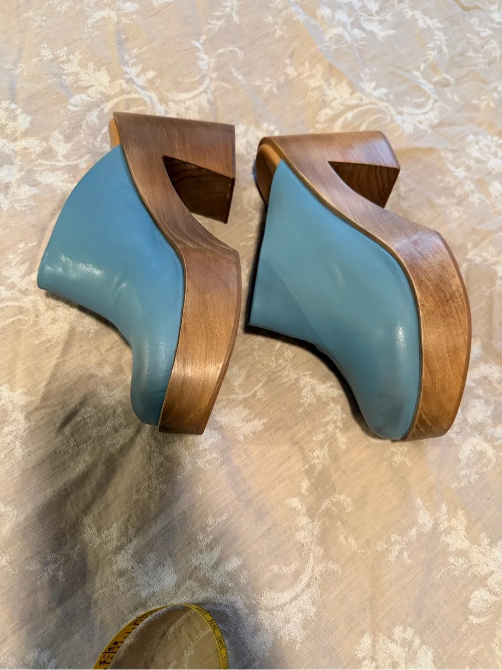 Free People Teal Blue Leather Platform Clogs